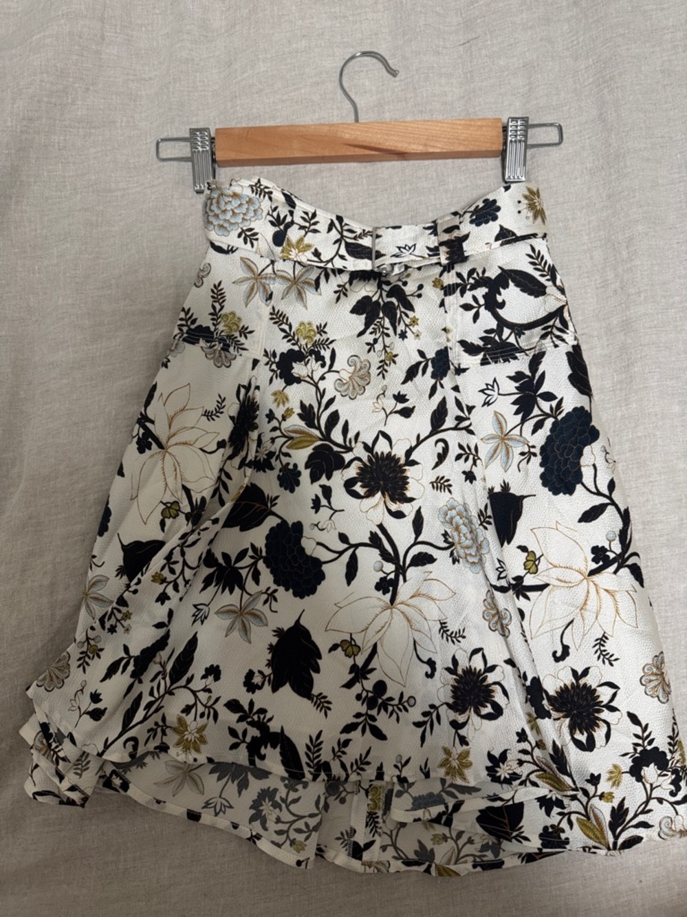 A.L.C. White A-Line Skirt with Black Floral and Gold Detail